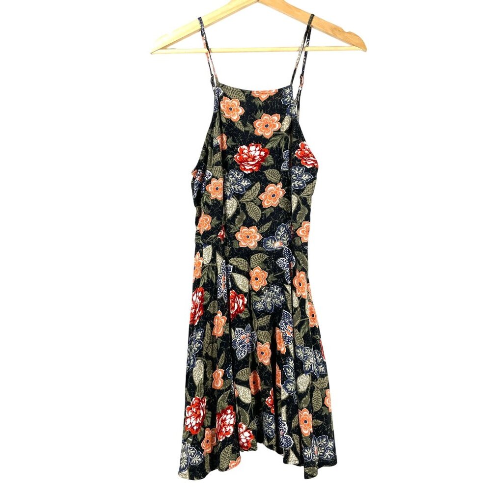 Floral Sleeveless Dress - Black and Orange